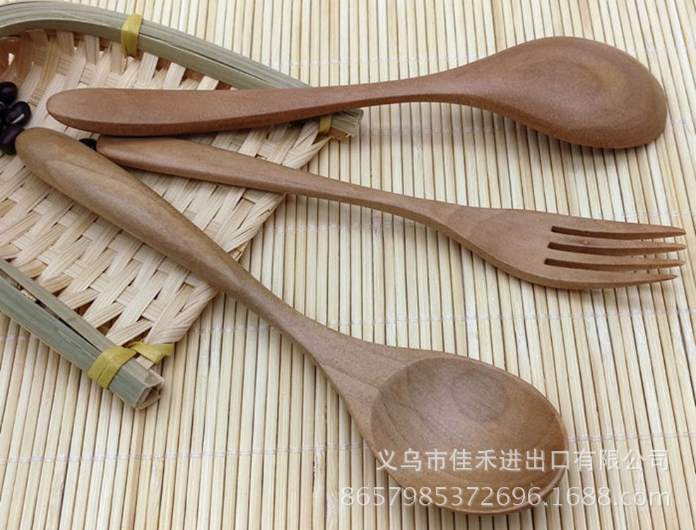 厂家现货供应中式小木勺文艺果酱勺子简约木叉木质餐具批发|ms
