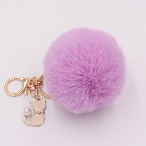 Korean version of cute pearl cat pendant imitation rex rabbit fur ball keychain ladies fur bag pendant plush pendant