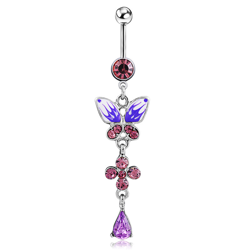 Color Drill Drop Oil Drawing Purple Butterfly Stainless Steel Umbilical Nail display picture 1