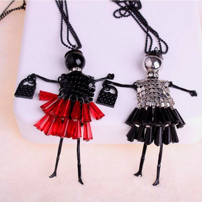 项链女日韩简约新款水晶吊坠芭蕾舞蹈女孩百搭装饰长款毛衣链饰品