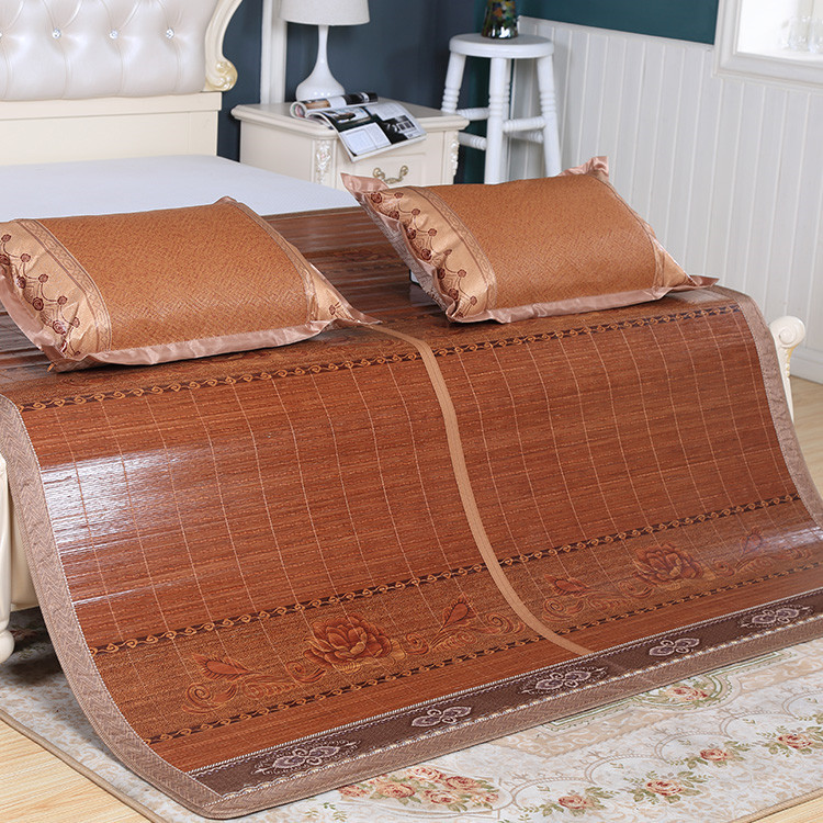 冰竹厂家直销镜面碳化印花新款席子大包边双面折叠学生竹席凉席|ru