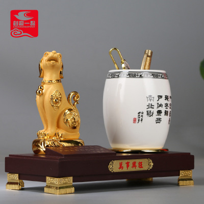绒沙金工艺品绒沙金狗 狗生肖狗文具台摆件 2018狗年礼品年末送礼|ms
