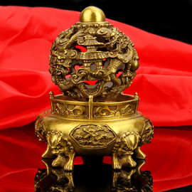 时来转九龙戏珠黄铜黄铜鸡年转运九转乾坤鼎黄铜摆件