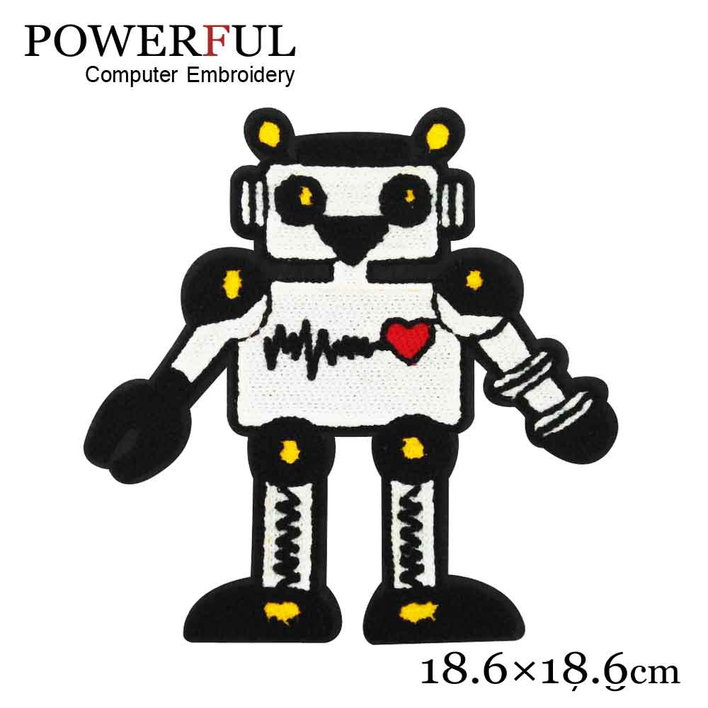 毛巾链绣机器人图案绣花布贴 童装衣裤 大号胸章箱包辅料设计打版