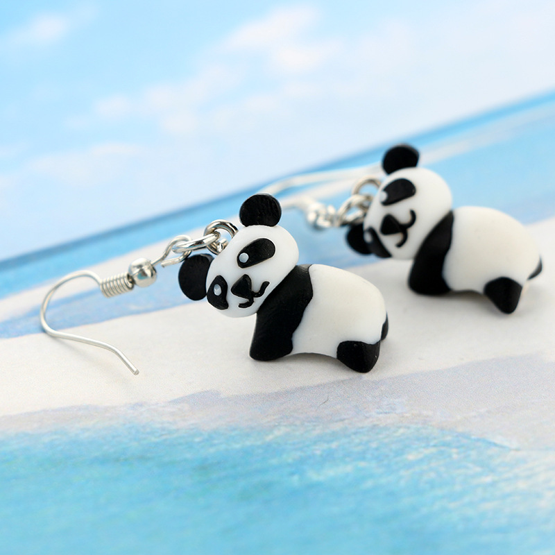 Three-dimensional Realistic Cute Panda Handmade Soft Clay Animal Earrings display picture 4