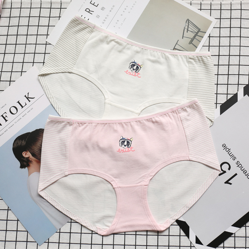 ZMCM05 中腰大版女士棉内裤批发 条纹格子汪星人棉质性感三角裤