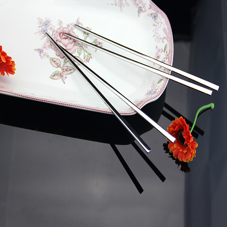 食品級304不銹鋼筷子 家用酒店餐具銀色實心筷子金屬合金方形筷子