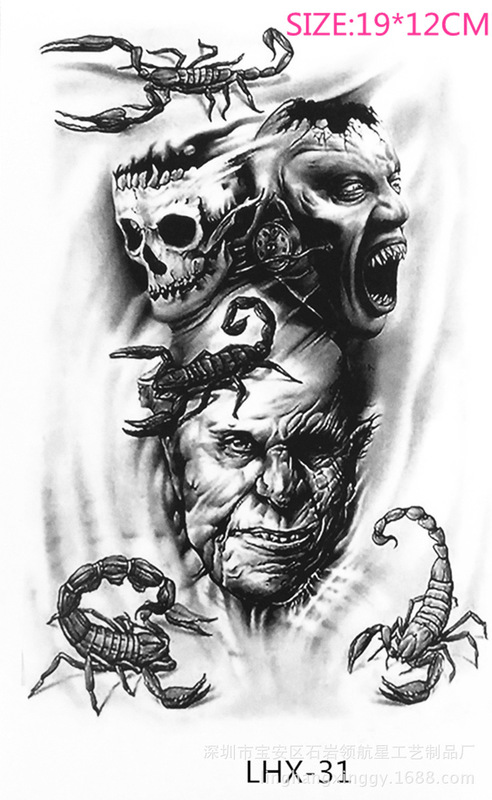 Environmental protection large waterproof flower arm tattoo scorpion skull body painting simulation Tattoo Factory wholesale direct sales Environmental protection large waterproof flower arm tattoo scorpion skull body painting simulation Tattoo Factory wholesale direct sales