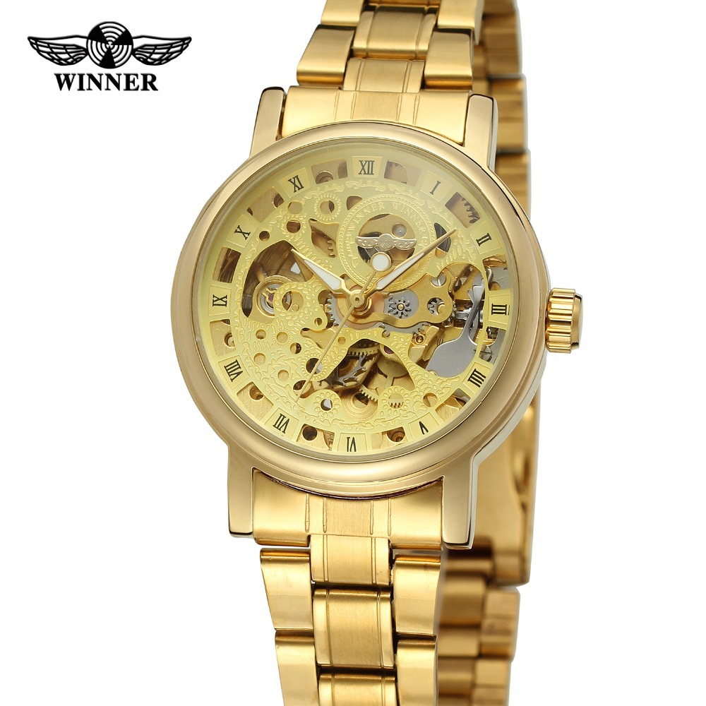 Aliexpress Winner Women's Fashion Casual Compact Cut Out Semi-Automatic Mechanical Watch