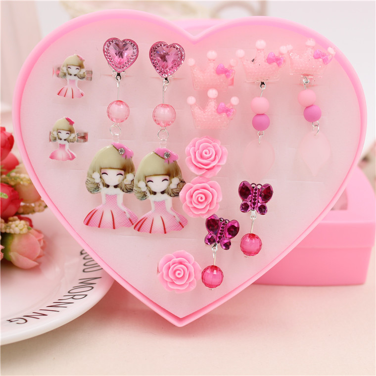 children Earrings Ear clip Pierced ears Ring suit Snow Romance Jewelry girl student Earrings wholesale