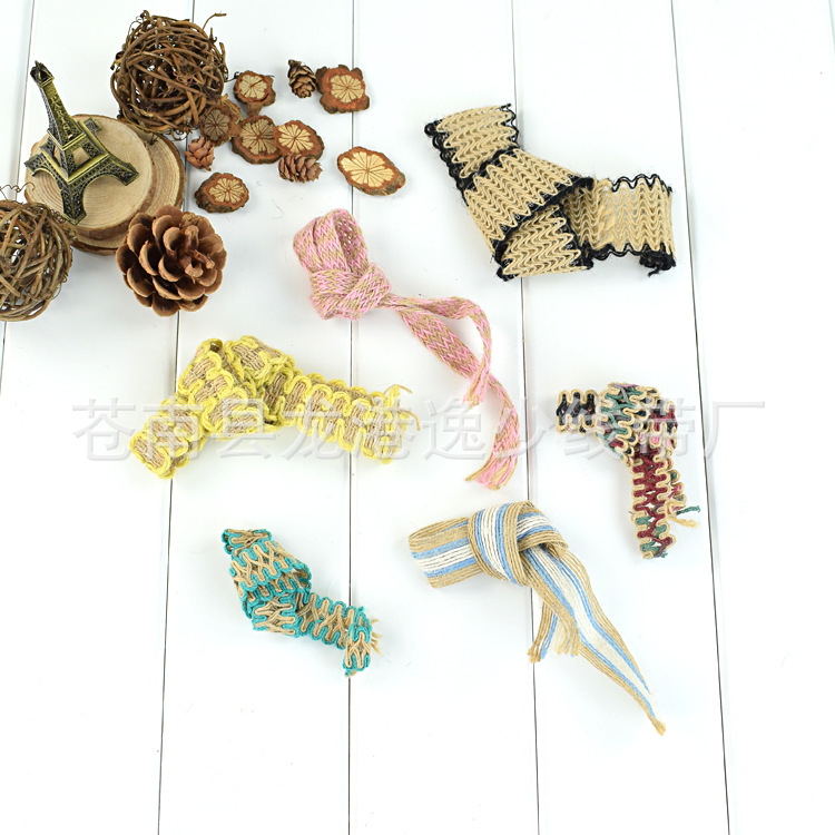 厂家销售DIY手工节日婚庆装饰带帽绳各种形式规格麻带风织飘带
