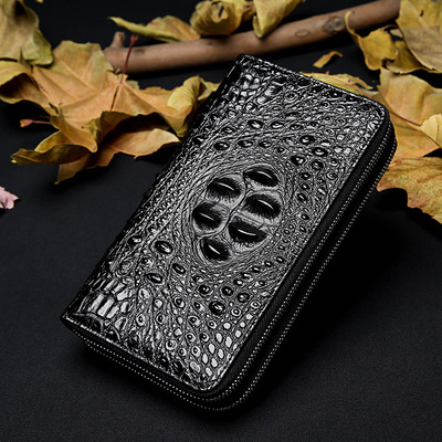 2017年新款爆款雙拉鳄魚紋牛皮時尚男士手包韓版真皮男手拿包