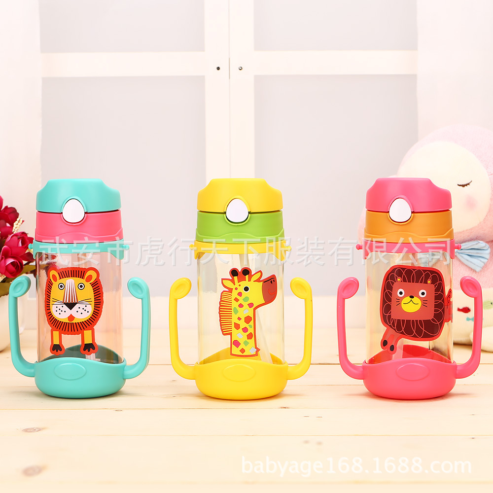 Lion pattern Infants baby Trainer Cup Handle straps children Water cup Children Straw Cup Bounce kettle