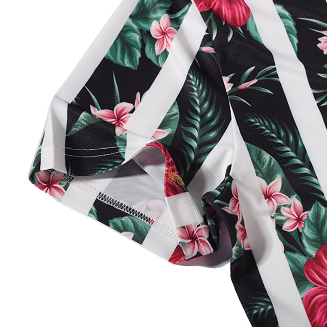 New V-neck Elastic Men’s Wear Plants Flowers Printed 3D T-shirts 
