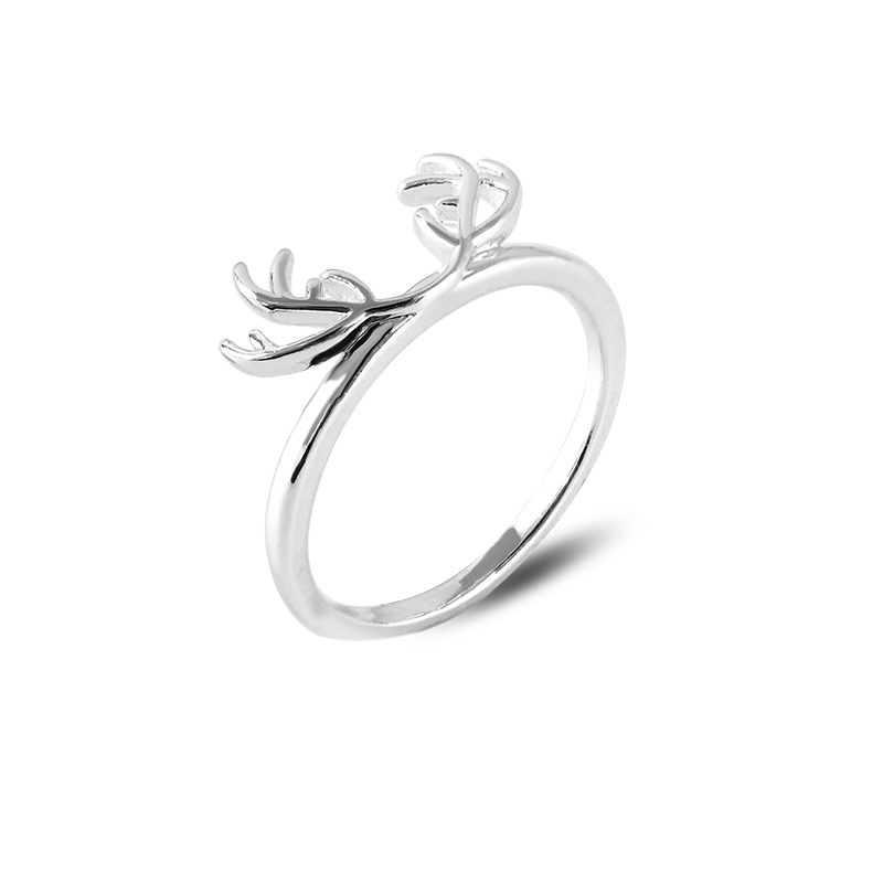 Christmas Reindeer Elk Ring Antlers Ring Tail Ring Silver Plated Ring Wholesales Fashion display picture 2