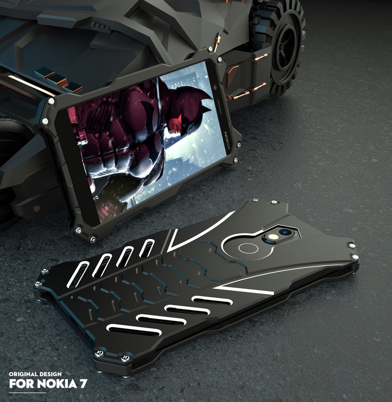 R-Just Batman Shockproof Aluminum Shell Metal Case with Custom Batarang Stent for Nokia 7