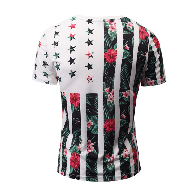New V-neck Elastic Men’s Wear Plants Flowers Printed 3D T-shirts 