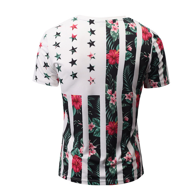 New V-neck Elastic Men’s Wear Plants Flowers Printed 3D T-shirts 