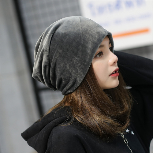 Autumn and winter new plush pullover hat Korean version solid color pile hat simple casual ear protection head cap confinement cap