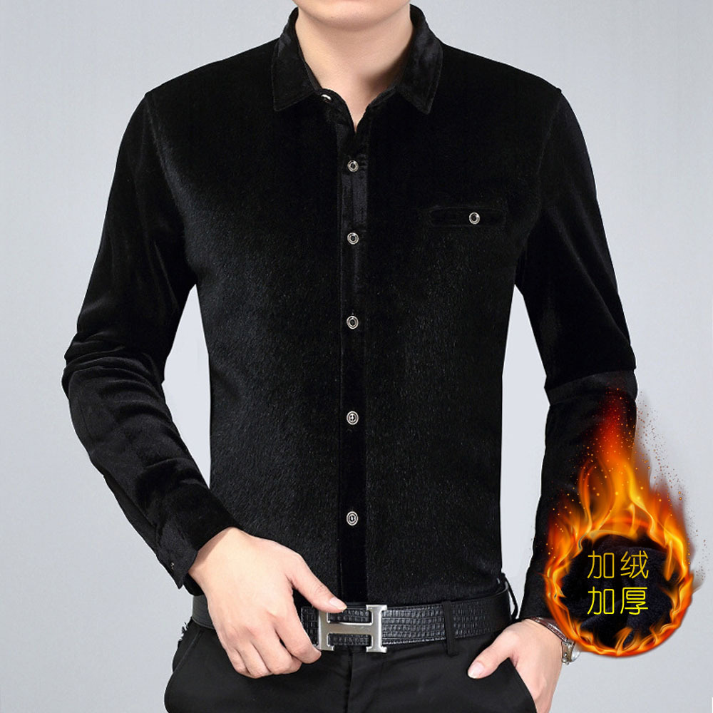 男士高档仿水貂毛衬衫冬季新品百搭加绒加厚保
