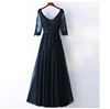 New fashion banquet autumn evening dress long black girls party host size thin long sleeved