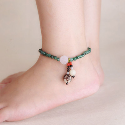 个性手工打造民族风水草玛瑙脚链时尚饰品情侣生日礼物送女友|ms