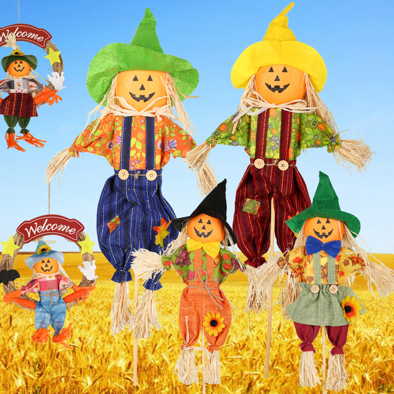 Halloween Pumpkin Scarecrow Size Doll Ghost Festival Pastoral Decorative Props Haunted House Bar KTV Party Supplies