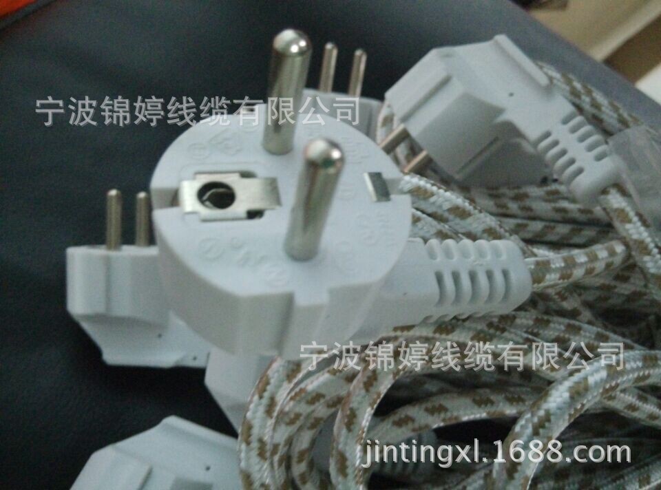 浙江锦婷线缆供应16A欧式三芯插头VDE系列欧规编织电源线欧标花线
