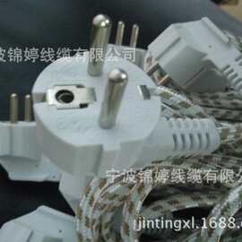 浙江锦婷线缆供应16A欧式三芯插头VDE系列欧规编织电源线欧标花线