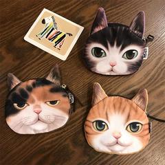 A DIY Fabric Creative Zero Wallet 3D Cat Wallet Small Blue Cat Face Bag Animal Head Zero Wallet