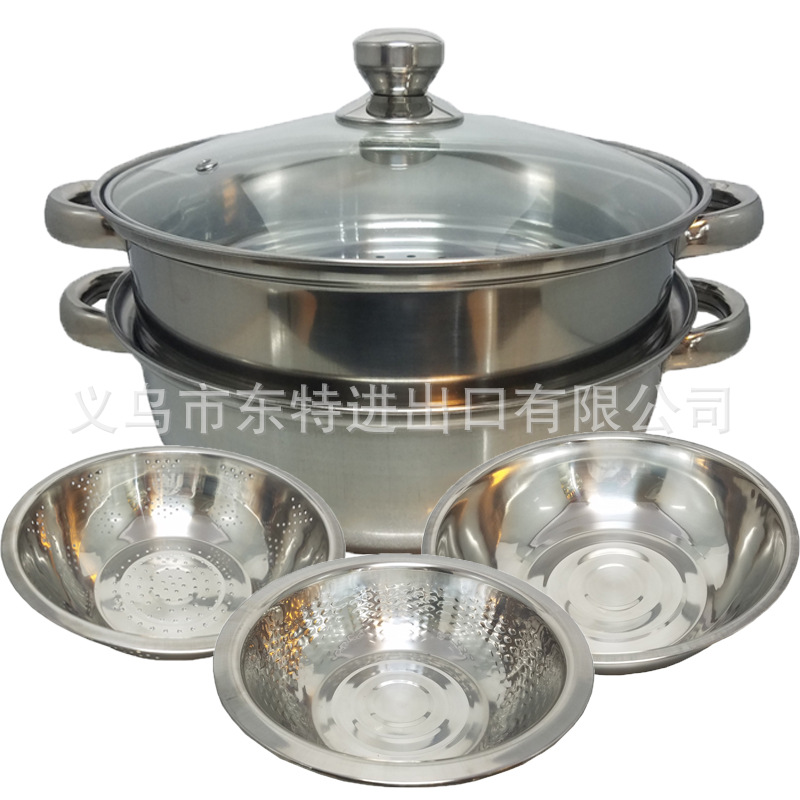 Factory direct sales: 4-piece set of stainless steel cookware, double-layer steaming pot, rice sieve, 3-piece set, gift set detail image 11