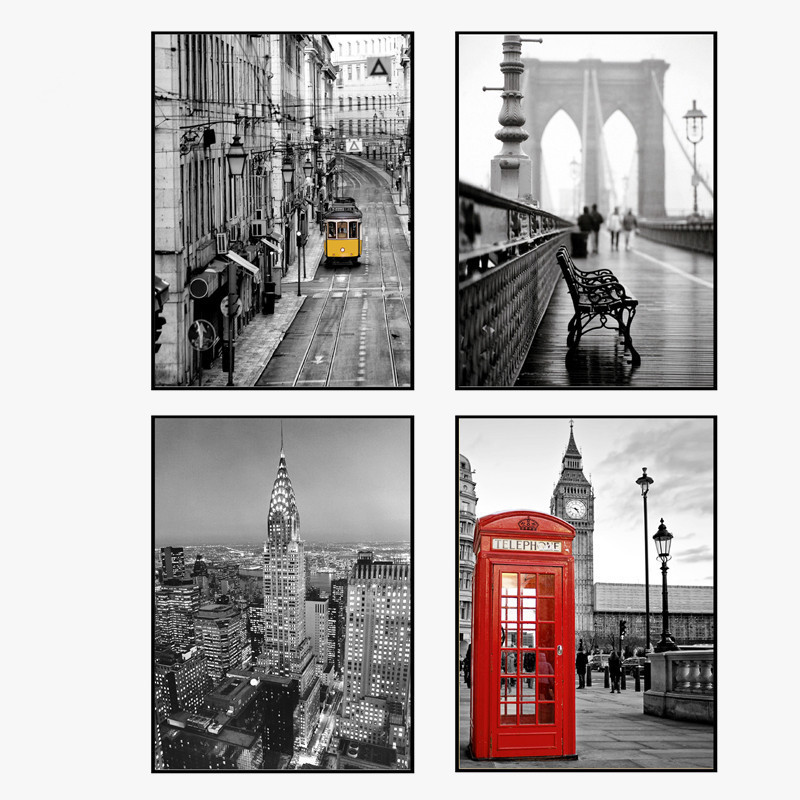 New European and American style oil painting black and white building street photography frameless decorative painting living room painting core factory customization New European and American style oil painting black and white building street photography frameless decorative painting living room painting core factory customization