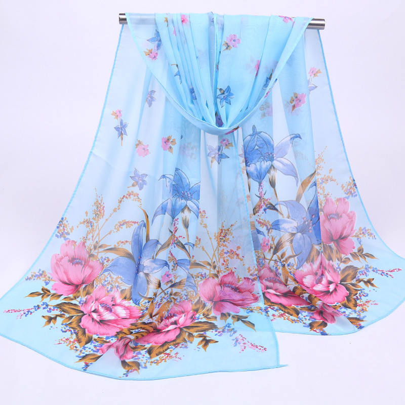 2018新款秋冬季保暖雪纺丝巾百合花朵印花时尚女士围巾厂家批发价|ms