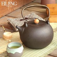 台湾宜龙月泉铁斑陶瓷功夫茶具配件陶壶烧水壶手工铜把提梁煮茶壶