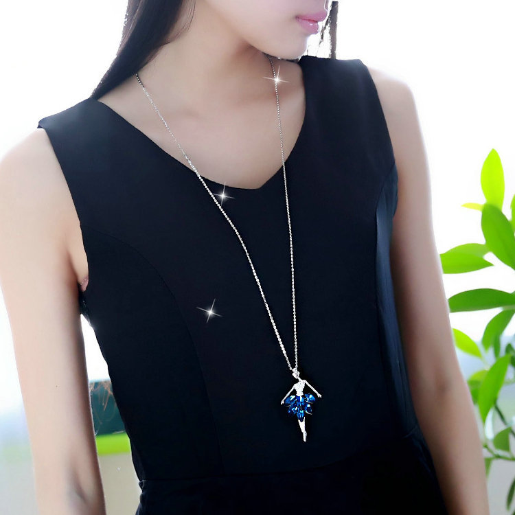 欧美风饰品天使跳舞女孩毛衣链批发女水晶项链百搭配饰ins风链条