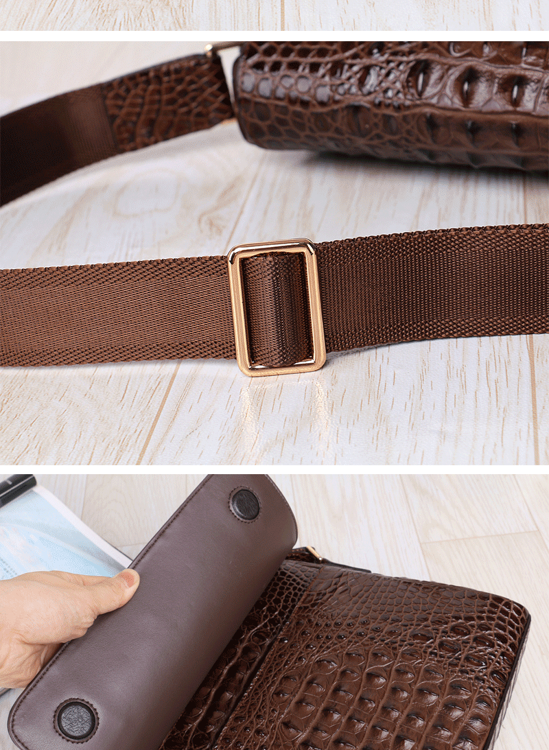 Túi đeo chéo nam da bò vân cá sấu phong cách messenger — Màu đen, Màu cà phê chi tiết 7