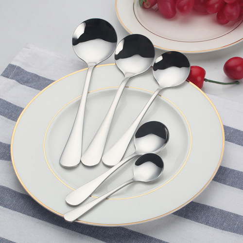 410 stainless steel round spoon dessert coffee spoon seasoning spoon 1010 series western style table spoon laser LOGO