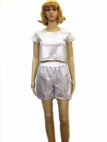 Graduation performance choir men and women performance dancing polka dots dazzling sequin short-sleeved T-shirt tops stage wear
