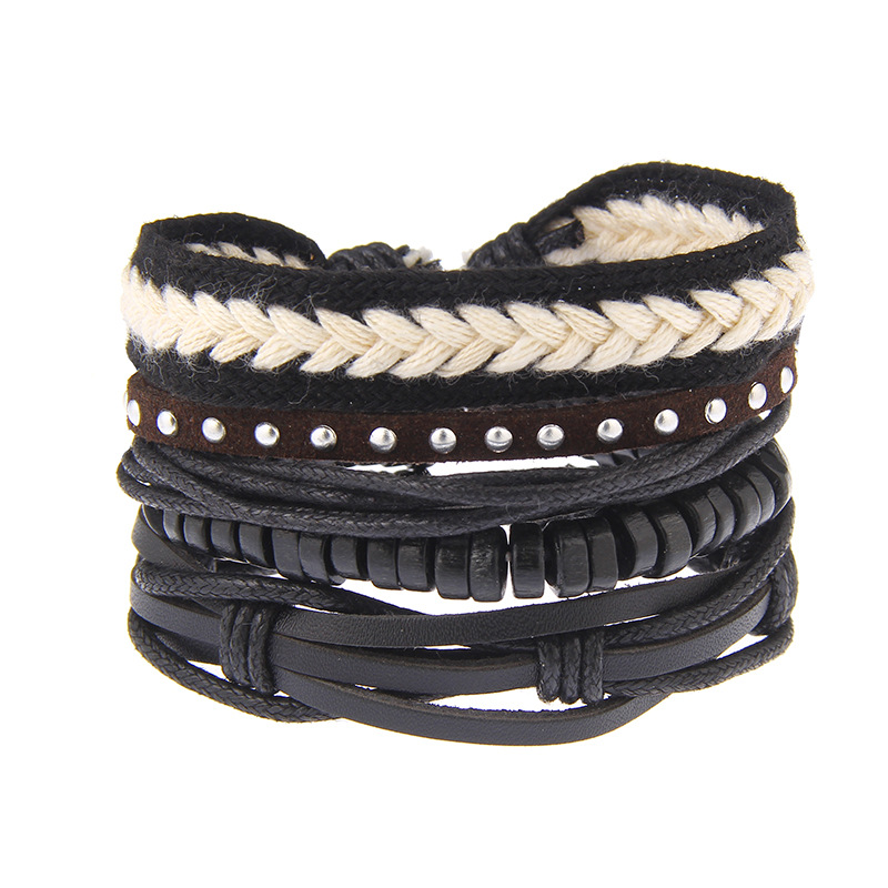 retro suit bracelet DIY woven imitation leather bracelet multi-layer bracelet multi-element bracelet