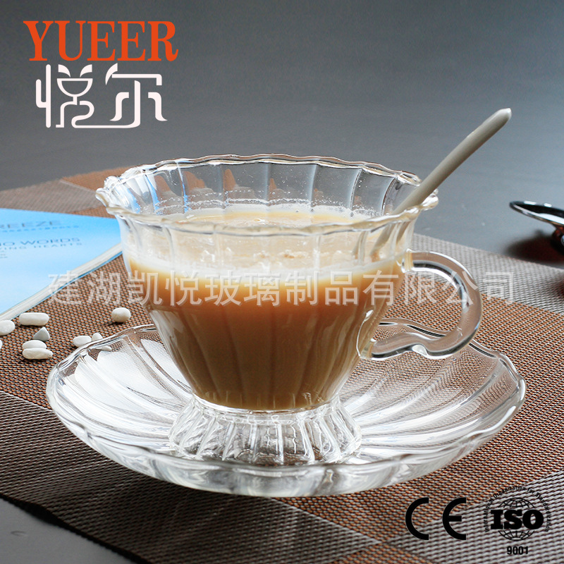 厂家生产创意欧式玻璃水杯条纹杯碟高硼硅耐热咖啡杯