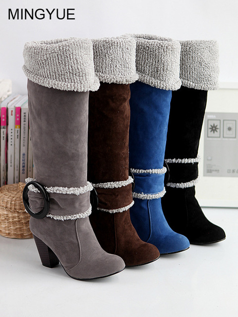 Suede boots boots sleeves high heels women’s boots winter large boots