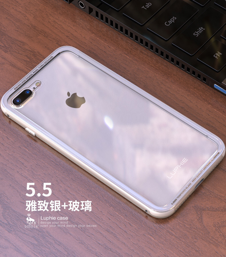 Luphie iGlass Airframe Aluminum Bumper Air Barrier Tempered Glass Back Case Cover for Apple iPhone 8 Plus & iPhone 8