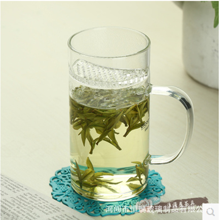 手工制作高硼硅耐热玻璃茶具月牙杯 带把单层杯 带过滤透明杯子