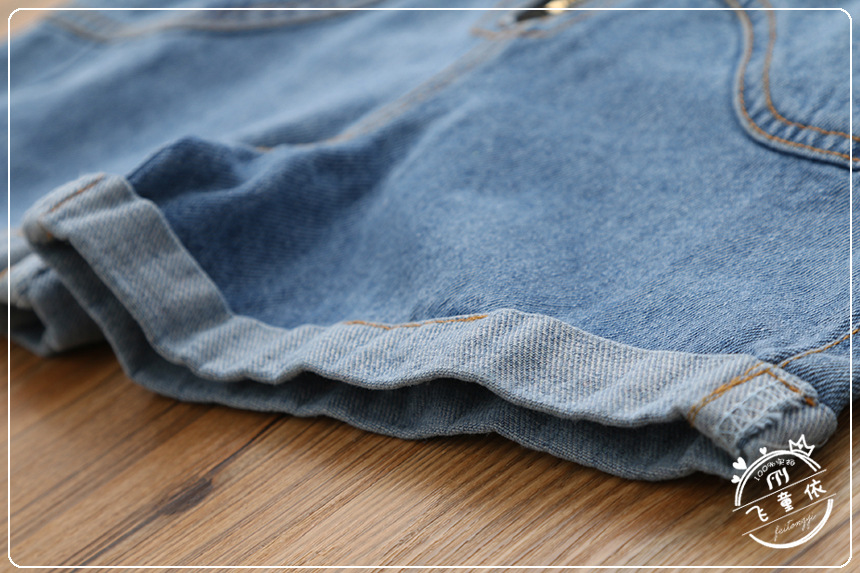 新款童装_条纹牛仔背带短裤套装韩版夏装新款