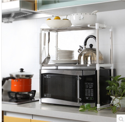 Factory direct stainless steel multi-function microwave oven rack retractable two-layer kitchen storage rack rack shoe rack