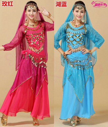 Belly dance clothing new adult Indian dance performance clothing plus size belly dance practice clothing long-sleeved highlight skirt suit