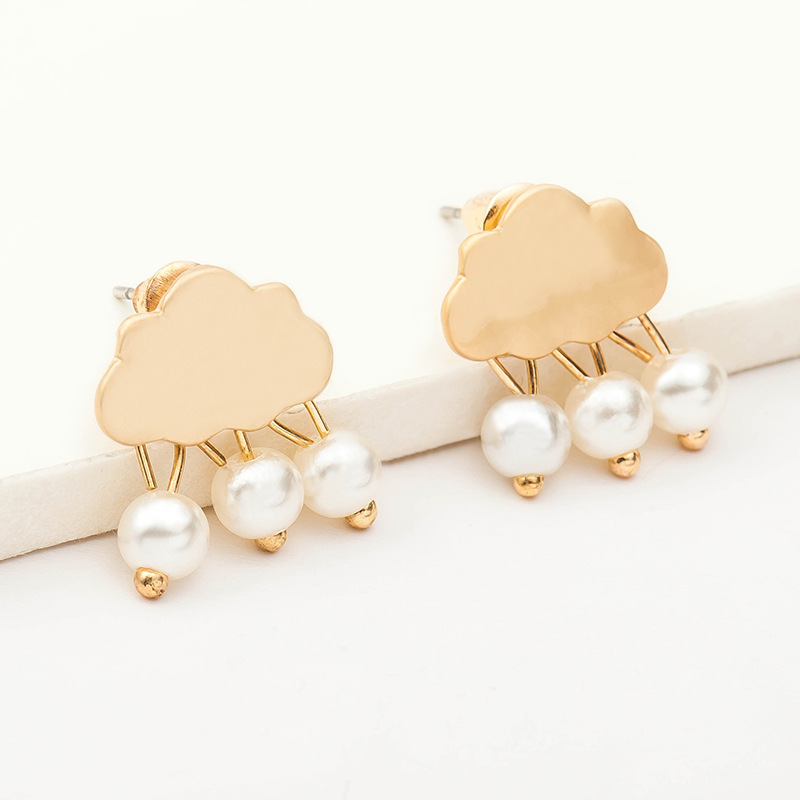 Sweet Pearl Cloud Black Cloud Stud Earrings Gold Plated Silver Glossy Water Drop Rain Drop Ear Studs Wholesale display picture 5