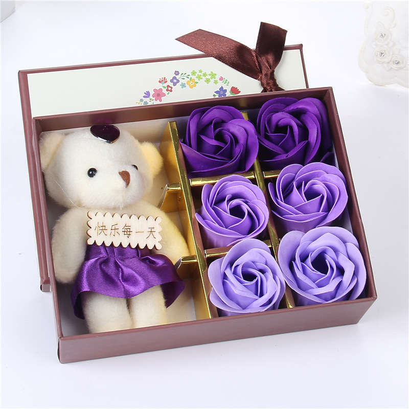 6朵 紫三彩 加熊