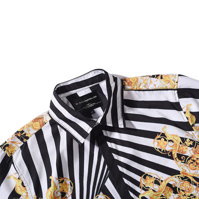 New Creative Stripe 3D Printed Shirt Street Brand Fashion Shirt