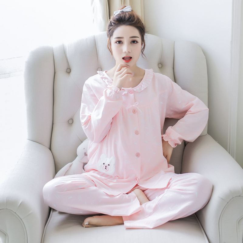 Yuezi Clothing Pure Cotton Summer Thin Breastfeeding Clothes Cardigan Spring and Autumn Pregnant Women Going Out Large Size Breastfeeding Pajamas Postpartum Suit